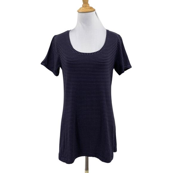 Lululemon Shirt Womens 6/8 Purple Black Every Yogi Scoop Neck Striped Active Tee - Picture 1 of 9
